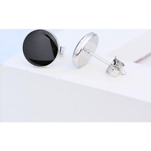 925 Sterling Silver Fashion Exquisite Round Black Vinyl Natural Stone Stud Earrings Geometric Jewelry For Women Girls S-E187