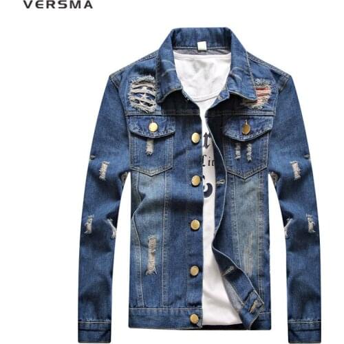 VERSMA 2017 Slim Fit Shirt Jeans for Men Cotton Camisa Chemise Denim Shirt Men British Style Long Sleeve Denim Jacket Blouse 4XL