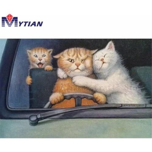 MYTIAN 5d DIY Diamond Painting Cats,Kittens Driving Car,Diamond Embroidery Mosaic Paint Cross Stitch Full Drill Home Decoration