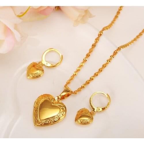 Heart Allah Earrings pendant Necklace Set Gold Color Wedding bridal muslim Jewelry Sets For Women Gift diy charms