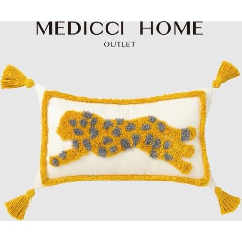 Medicci Home Tufted Pillow Case INS Nordic Abstract Tiger Embroidered Cute Design Patio Cushion Covers 30x50cm Boho Style Decor