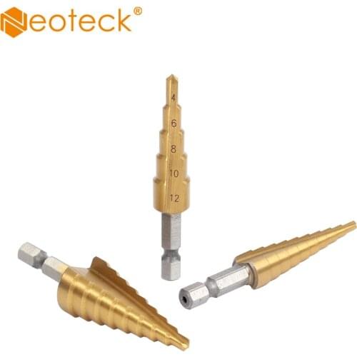 Neoteck 3pcs HSS Steel Step Cone Drill Titanium Bit Set Hole Cutter 3/12&4/12/20 tools HSS steel Drill Bit 3-12mm/4-12mm/4-20mm