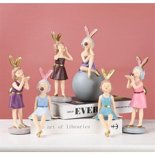 Nordic Style Blowing Bubble Girl Sculpture Figure Model Decor Home Living Room Statue Ornament Fashion Wedding Birthday Gifts