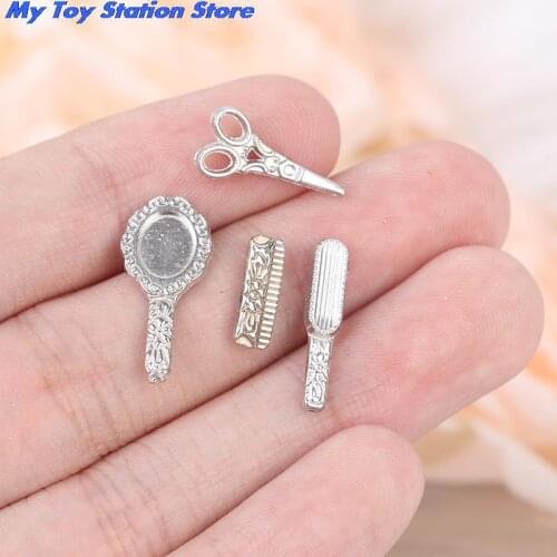 New 4pcs/set 1:12 Dollhouse Miniature Practical Bathroom Accessory Comb Hair Dryer Mirror Model Building Kits Kids Toys