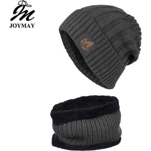 Joymay New arrival Winter Beanies Hat Unisex leaves Warm Soft Skullies Knitting Hats Neck warmer Scarf set For Men Women WM120