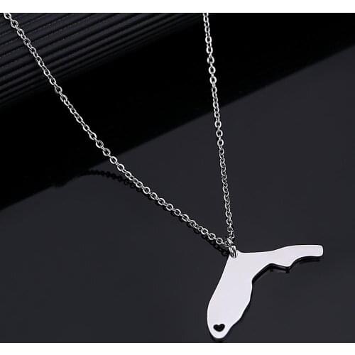 Stainless Steel Silver Color Florida Map Pendant Necklace Trendy Florida Map Heart Charm Jewelry