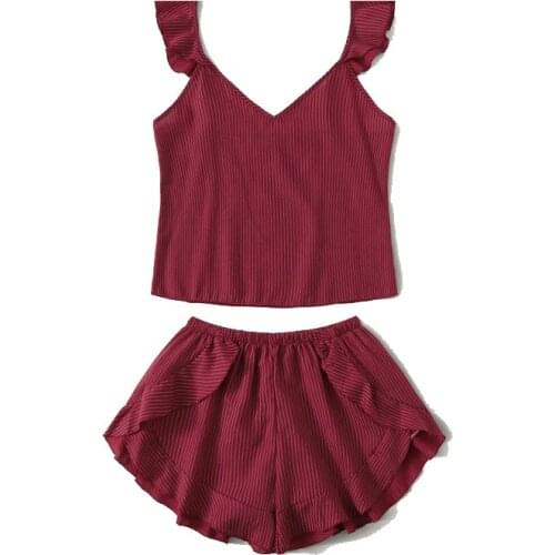 Sanderala Pyjamas Women Cute Sleepwear Pajamas Suit Blue Lotus Leaf Lingerie Female Summer Underwear Nighty Suspenders Homewear