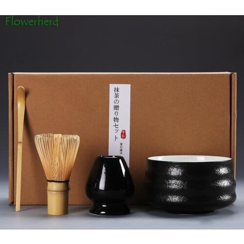 4pcs Ceramic Bamboo Traditional Matcha Gift Set Matcha Whisk Spoon Matcha Bowl Whisk Holder Japanese Tea Sets