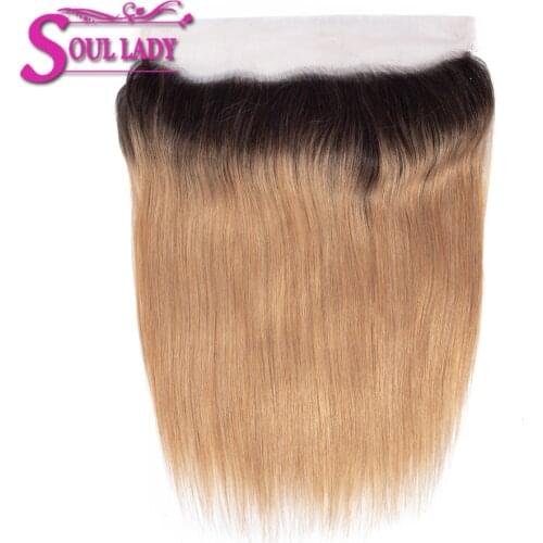 Soul Lady Ombre 13x4 Ear To Ear Lace Frontal Closure Brazilian Straight Hair T1b/27 Two Tone Non Remy Human Hair Frontal Closure