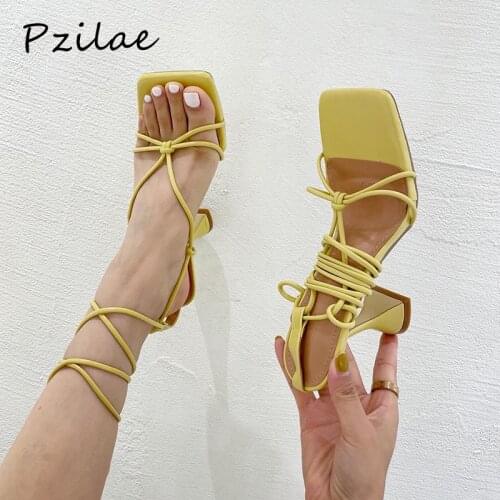 Pzilae 2021 Summer New Sexy Ankle Strap Sandals Women High Heels Party Lace-Up Strange Style Sandals Shoes Plus Size 35-42
