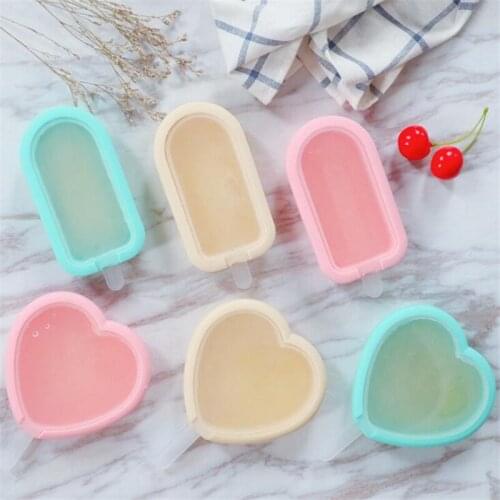 Handmade Ice Cream Mold Silicone With Lid Cute Heart-Shaped Ice Cube DIY Popsicle Mold Ice Cream Popsicle Making Molds 3Pcs/lot