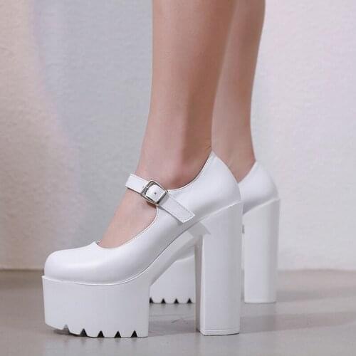2021 spring and summer new sandals round head high heel shoes one line buckle thick heel 15cm single shoes