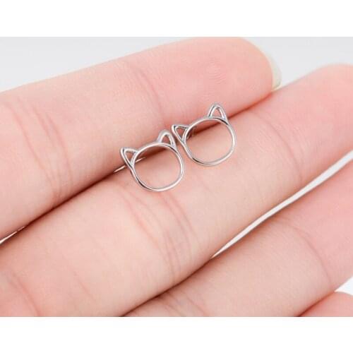 Jisensp Kawaii Style Silver Plated Earrings Lovely Hollow Cat Ear Stud Earrings Fashion Jewelry for Women Girls Party Gift