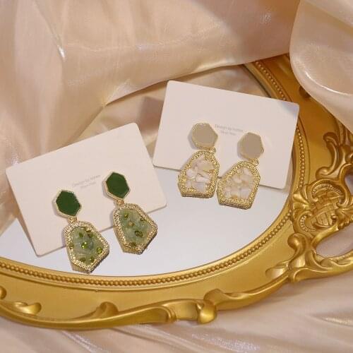 14k Real Gold Plated Fashion Jewelery Stone Geometric Exquisite Stud Earrings for Woman Holiday Party Elegant Earring