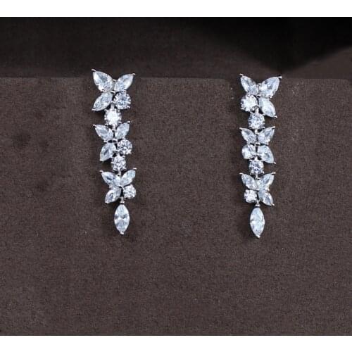 925 Sterling silver White Zircon crystal Leaves Earrings Fashion Geometric Teardrop Dangle Earring Bridal Wedding party jewelry