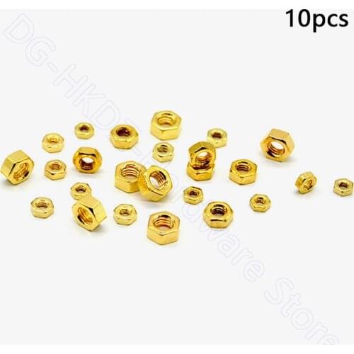 10pcs Hex Nuts Titanium Plating Gold Carbon Steel Hexagon Nuts Metric M2 M2.5 M3 M4 M5 M6 Fasteners Hardware Tools