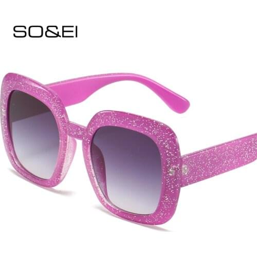 SO&EI Fashion Oversized Square Sunglasses Women Retro Candy Color Gradient Eyewear Men Shades UV400 Glitter Sun Glasses