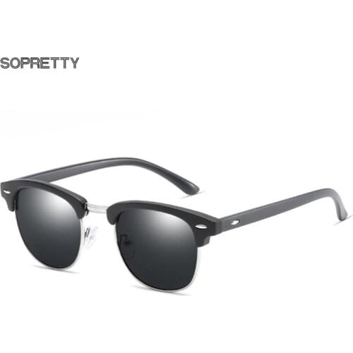 Women Half frame Polarized Sunglasses Classic Rice Nail Retro Sunglasses Round Mens UV400 Night vision Protection S828