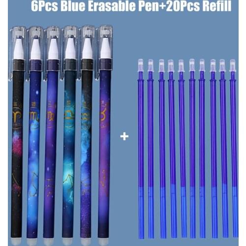 6+20Pcs Erasable Gel Pen Refills 0.5mm Office School Erasable Pen Washable Handle Colored Erasable Ink Pens Writing Stationery