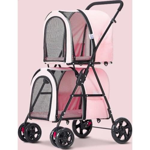 Light folding double-layer pet stroller dog pet detachable cat cage four-wheeled outdoor trip