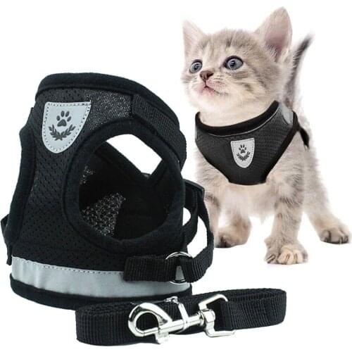 Reflective Pet Cat Harness Vest And 120cm Leash Set Breathable Mesh Kitten Puppy Dog Adjustable Harness For Small Medium Dog Cat
