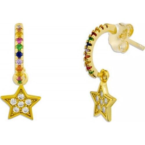 DARK DIAMOND-Star earrings with zircons in 925 sterling silver plated in 18 carat gold