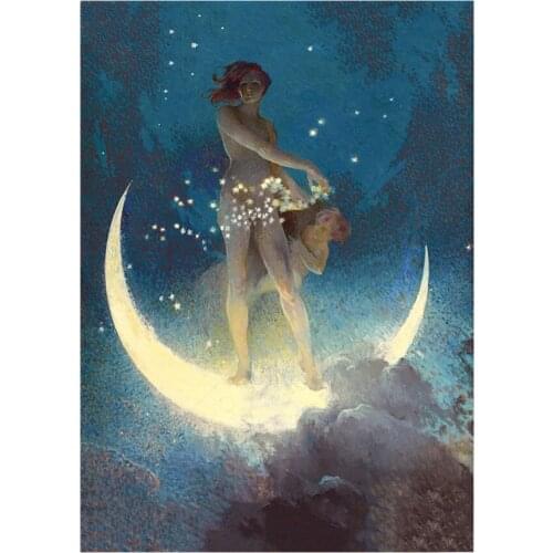 Vintage Moon Goodess Celestial Stars Night Nordic Poster Wall Art Canvas Painting Wall Pictures For Living Room Decor Unframed