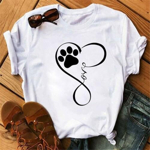 Love Heart Dog Paw T Shirt Funny Women Tshirt Cartoon T-shirt Harajuku Kawaii Tops Tee Short Sleeve Cute Female Tshirts
