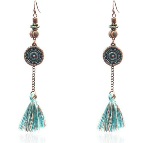 New Bohemian VintageTassel Long Earrings Brinco Silk Hanging Earrings For Women Jewelry Dangle Earring Fashion Jewelry