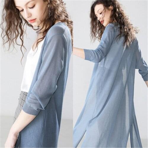 2019 Spring And Summer New Ice Silk knit cardigan Womens Long Loose Loose Lazy Air Conditioning Sunscreen Windbreaker Coat