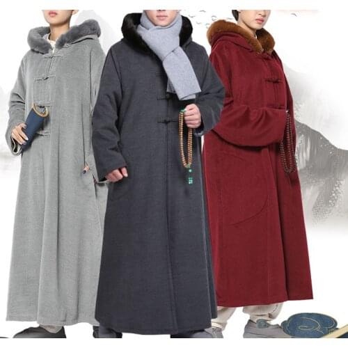 Winter warm shaolin monks robe cape lay meditation cloak zen monks uniforms Buddhist kung fu clothing blue/green/red/grey