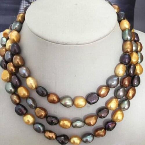 10-12mm tahitian natural black grey red multicolor pearl necklace 38"14k