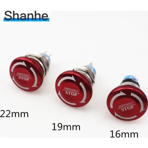 16mm 19mm 22mm Mushroom Red "STOP" Letter Head Thread Up Down Push Button Emergency Stop Switch