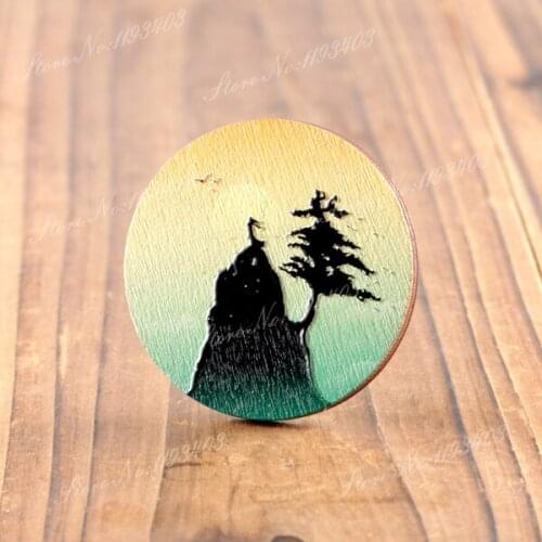 2Pcs 45mm Bird 3D Embossed Big Round Coloured Drawing Wood Cut Pendant DIY make Brooch Necklaces-(WIB-17)