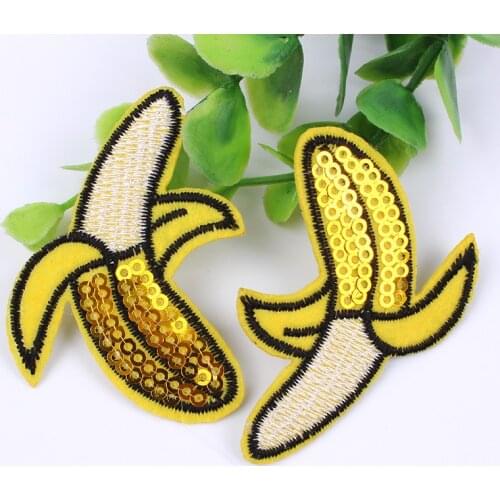 20pcs/lot Luxury Sequin Banana Fruit Embroidery Patch Women Shirt Clothing Decoration Sewing Accessory Iron Heat Transfer