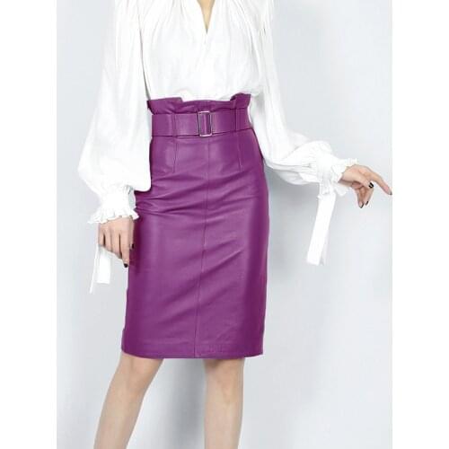 2021 new style women genuine leather skirt high waist