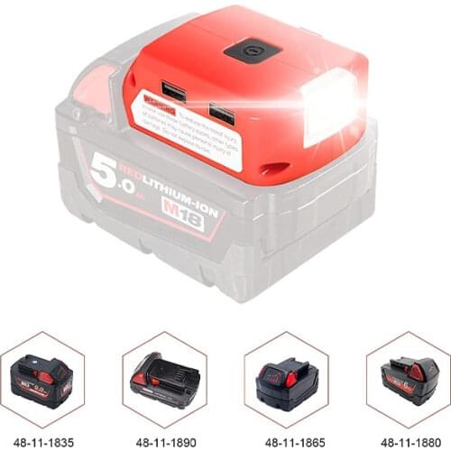 Battery Adapter For Milwaukee 18V M18 Battery Power Source with Dual USB 5V/2.1A DC Port 12V/2A LED Light For Heated Jacket