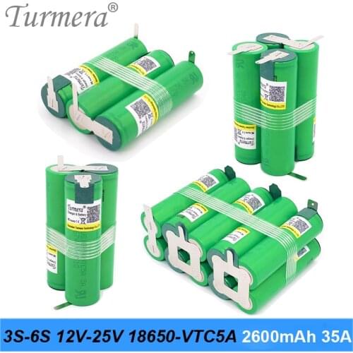 Turmera 3S 12V 4S 16.8V 5S 21V 6S 25V VTC5A Battery Pack US18650VTC5A 2600mAh Battery 35A for 18V Screwdriver Battery Customize