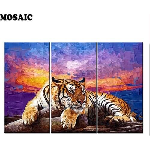 Diamond painting For Home Decor Tiger Colorful Sunset 3 Pieces diamond embroidery The Animal Picture wall decoration