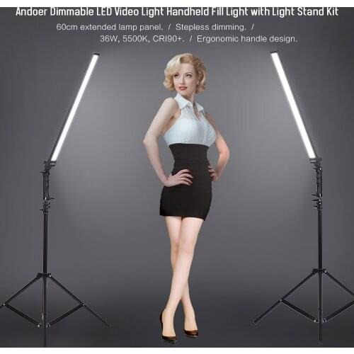 Andoer Photography Studio LED Lighting Kit Dimmable LED Video Light Handheld Fill Light with Light Stand 36W 5500K Photography