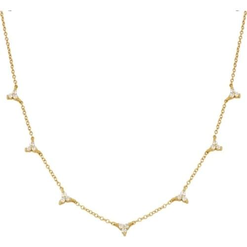 CANNER Three Diamond Clavicle Necklace For Women 925 Sterling Silver Jewelry Charming Pendant Chain 18K Choker Bijoux Collar