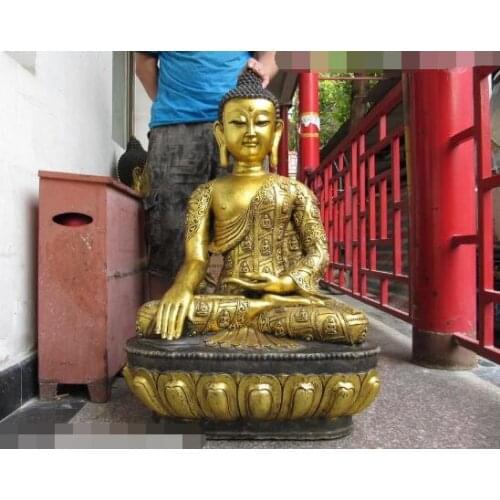 Free shipping S03530 Tibet Buddhism fane Bronze Copper Gild Tathagata Rulai Sakyamuni Buddha Statue