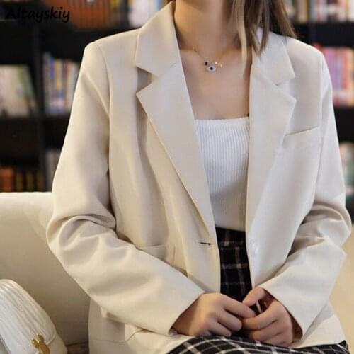 Blazers Women Solid Loose Casual Spring Office Ladies Korean Style Students Long Sleeve Single Breasted Mujer Outerwear Harajuku