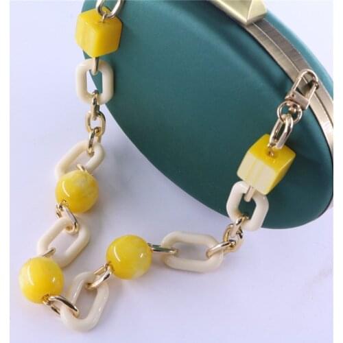 New Fashion Woman Handbag Accessory Chain yellow big beads Acrylic Metal Chain Luxury Strap Women Shoulder Clutch Handle Chain