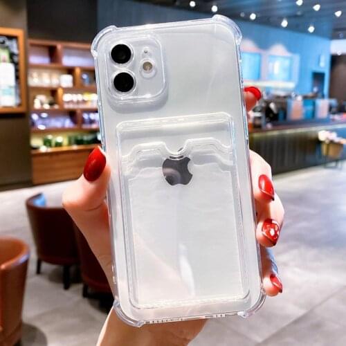 ID Credit Card Holder Clear Phone Case For iPhone 12 11 Pro Max X XR XS Max 7 8 Plus Mini Wallet Shockproof Soft TPU Back Cover
