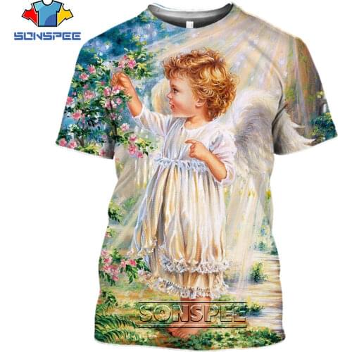 SONSPEE 3D Print Little Angel Wing Baby Religion T-shirt Women Mens Casual Streetwear Harajuku Short Sleeve Tee Tops Clothing