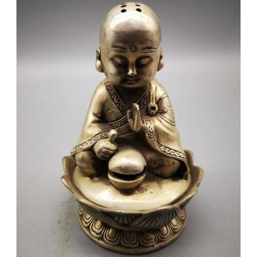 China White copper Little monk Incense burner crafts statue