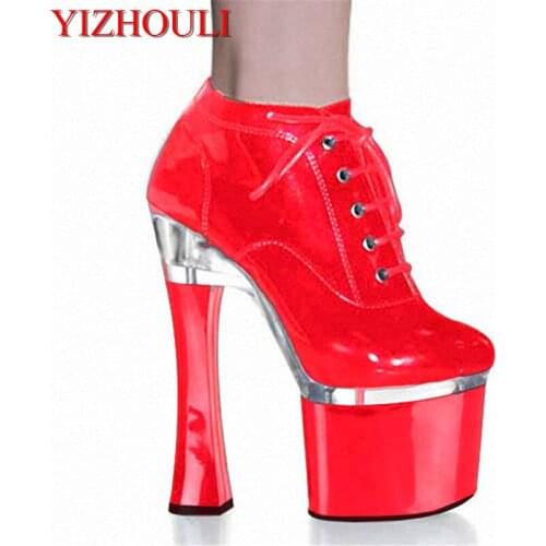 Classics Black Spool Heels Fashion PU Leather Platform Super 18cm High Heels Bootie / Ankle Boots