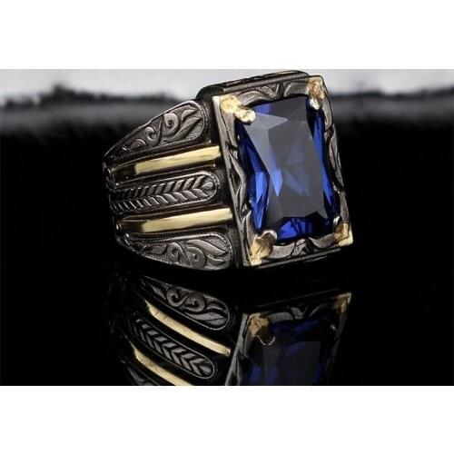 Tanzanite Mans Silver 18k Gold plated Handmade Ring, Tanzanite 925 Silver Ring, Handmade special cut Rectangular Tanzanite Ring