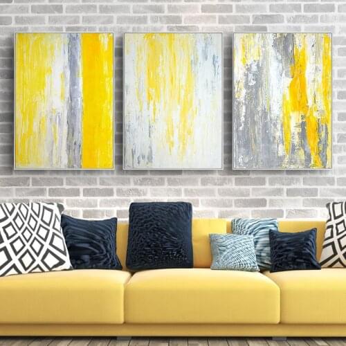 Creative Painting Style Bright Yellow Abstract Geometry Modern Decorative Picture Canvas Wall Art Poster for Room Hotel Decor